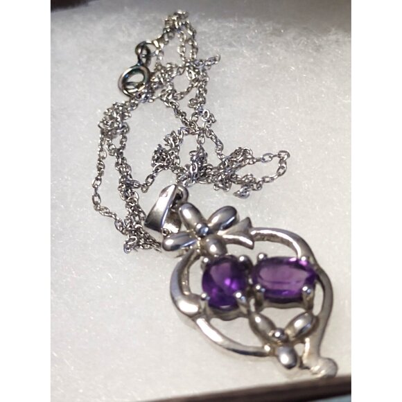 Women's 17" Sterling Silver Necklace & Pendant Purple Amethyst - Picture 2 of 13